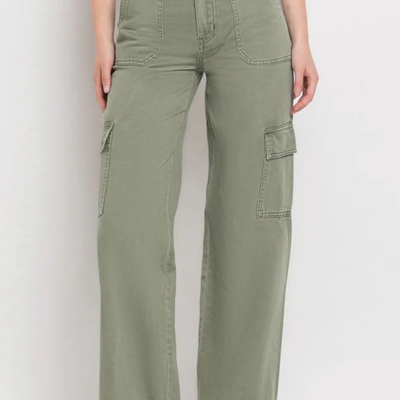 Vervet Denim - Vervet high Rise Army Olive Green Utility Pants Cargo Wide-Leg Jeans 27